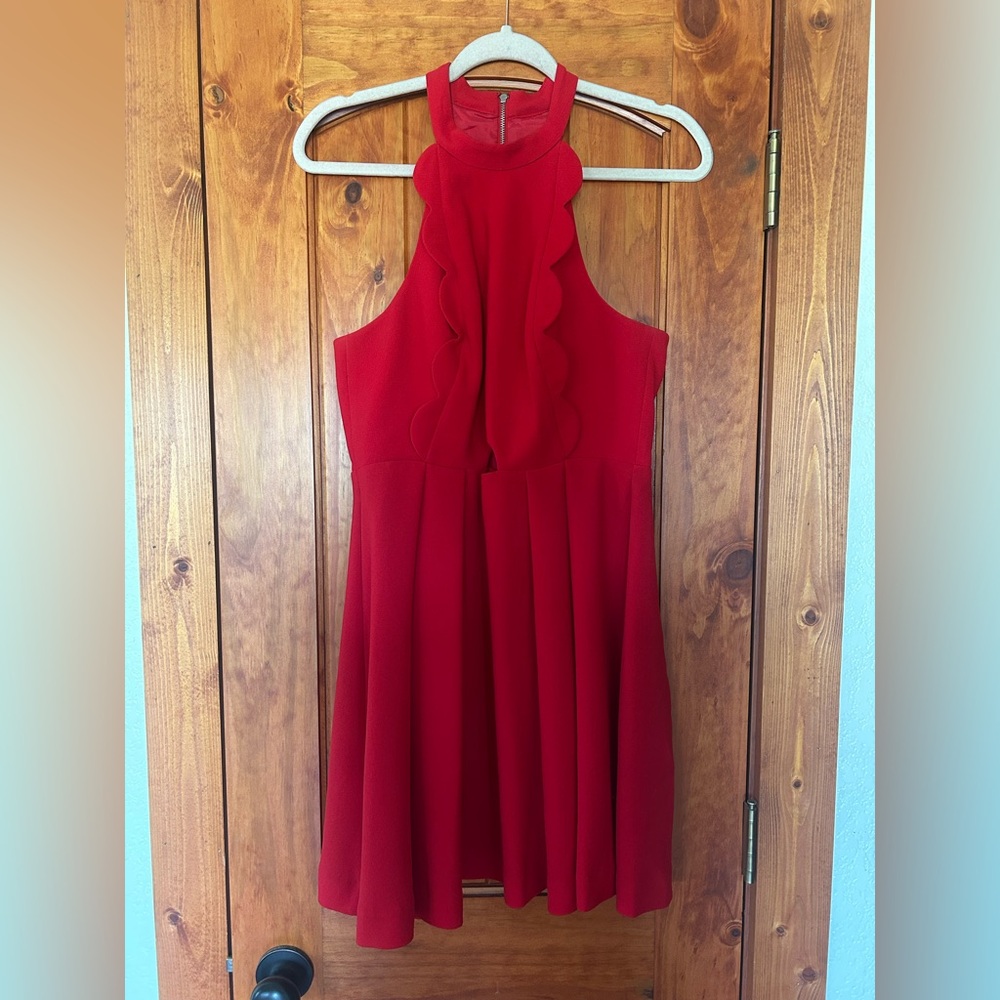 BCBGeneration Scalloped Red Halter Mini Dress